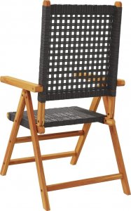 vidaXL vidaXL Rozkładane krzesła ogrodowe, 4 szt, czarne, polirattan i drewno 6