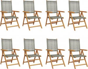 vidaXL Rozkładane krzesła ogrodowe, 8 szt., szare, polirattan i drewno 2