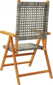 vidaXL Rozkładane krzesła ogrodowe, 8 szt., szare, polirattan i drewno 6