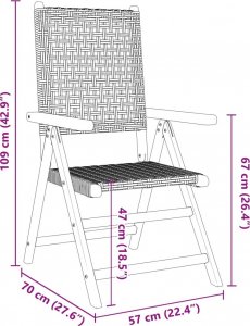 vidaXL Rozkładane krzesła ogrodowe, 8 szt., szare, polirattan i drewno 10