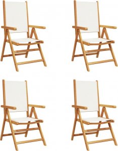 vidaXL Rozkładane krzesła ogrodowe, 4 szt., kremowe, drewno i tkanina 2