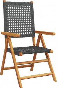 vidaXL Rozkładane krzesła ogrodowe, 6 szt, czarne, polirattan i drewno 3