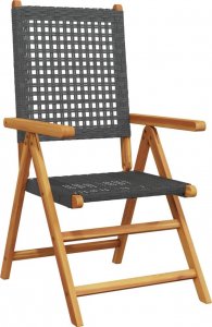 vidaXL Rozkładane krzesła ogrodowe, 8 szt, czarne, polirattan i drewno 3