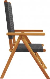 vidaXL Rozkładane krzesła ogrodowe, 8 szt, czarne, polirattan i drewno 5