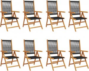 vidaXL Rozkładane krzesła ogrodowe, 8 szt., czarne, drewno akacjowe 2