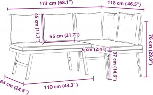 vidaXL Ławki ogrodowe z poduszkami, 2 szt., malowana proszkowo stal 9