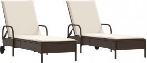 vidaXL Leżaki z poduszkami, 2 szt., brązowe, polirattan 2