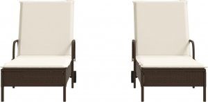 vidaXL Leżaki z poduszkami, 2 szt., brązowe, polirattan 4