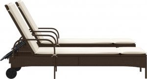 vidaXL Leżaki z poduszkami, 2 szt., brązowe, polirattan 5
