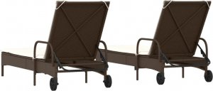 vidaXL Leżaki z poduszkami, 2 szt., brązowe, polirattan 6