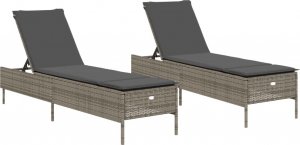 vidaXL Leżaki z poduszkami, 2 szt., szare, polirattan 2