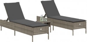 vidaXL Leżaki z poduszkami, 2 szt., szare, polirattan 3