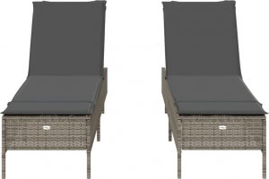 vidaXL Leżaki z poduszkami, 2 szt., szare, polirattan 5