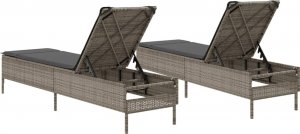 vidaXL Leżaki z poduszkami, 2 szt., szare, polirattan 7