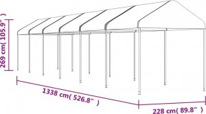 vidaXL vidaXL Namiot ogrodowy z dachem, biały, 13,38x2,28x2,69 m, polietylen 5