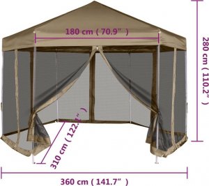 vidaXL Zadaszenie ogrodowe ze ścianami, sześciokątne, 3,6x3,1 m, taupe 10