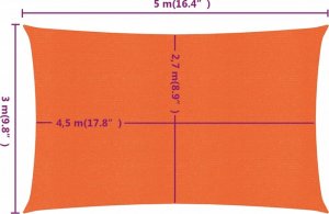 vidaXL Żagiel przeciwsłoneczny, 160 g/m, prostokątny, 3x5 m, HDPE 6