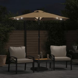 vidaXL vidaXL Parasol ogrodowy LED, stalowy słupek, taupe, 225x225x212 cm 3