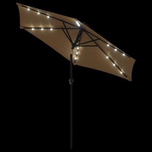 vidaXL vidaXL Parasol ogrodowy LED, stalowy słupek, taupe, 225x225x212 cm 8