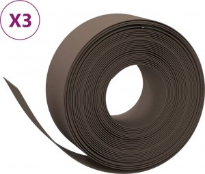 vidaXL Obrzeża ogrodowe, 3 szt., brązowe, 10 m, 20 cm, polietylen 2