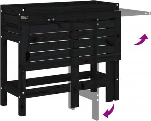 vidaXL Donica ogrodowa ze składanym blatem, czarna, drewno sosnowe 7