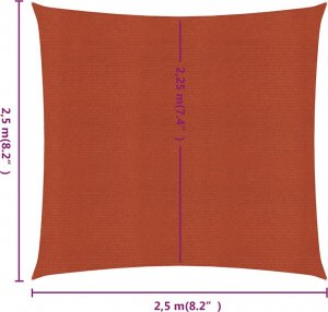 vidaXL Żagiel przeciwsłoneczny, 160 g/m, terakotowy, 2,5x2,5 m, HDPE 6