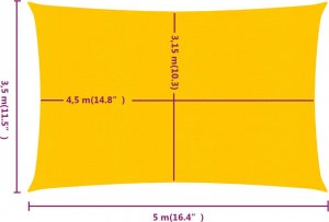 vidaXL Żagiel przeciwsłoneczny, 160 g/m, żółty, 3,5x5 m, HDPE 6