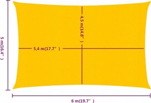 vidaXL vidaXL Żagiel przeciwsłoneczny, 160 g/m, żółty, 5x6 m, HDPE 6