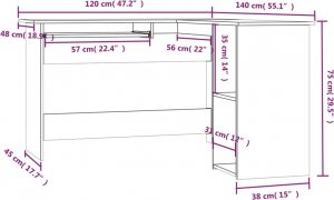 Biurko vidaXL Biurko narożne, brązowy dąb, 120x140x75 cm 7