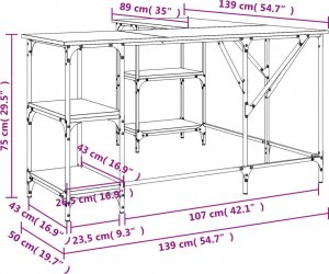 Biurko vidaXL Brązowe 139 cm x 139 cm 9