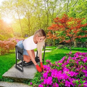 Springos Krzesło wielofunkcyjne, ogrodowe do pielenia z przybornikiem na narzędzia, składany klęcznik, czarny UNIWERSALNY 3