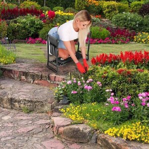 Springos Krzesło wielofunkcyjne, ogrodowe do pielenia z przybornikiem na narzędzia, składany klęcznik, czarny UNIWERSALNY 4