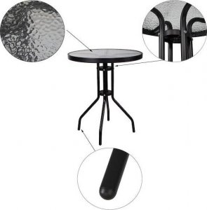 Springos Meble ogrodowe metalowe 2 krzesła i stół ze szklanym blatem zestaw ogrodowy czarno-brązowy UNIWERSALNY 4