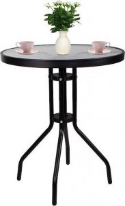 Springos Meble ogrodowe metalowe 2 krzesła i stół ze szklanym blatem zestaw ogrodowy czarno-brązowy UNIWERSALNY 5