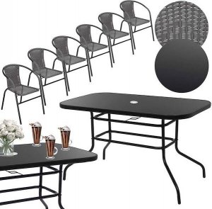 Springos Meble ogrodowe na taras metalowe krzesła 6 szt. i stół 120x70 cm komplet czarno-szary UNIWERSALNY 1