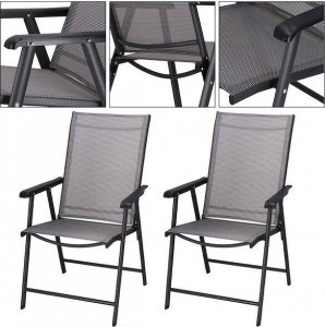 Springos Meble tarasowe stolik kawowy ze szkła hartowanego, krzesła metalowe 2 szt. czarno-szare UNIWERSALNY 12