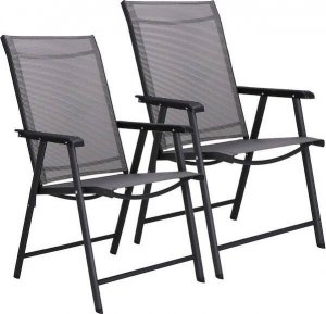 Springos Meble tarasowe stolik kawowy ze szkła hartowanego, krzesła metalowe 2 szt. czarno-szare UNIWERSALNY 14