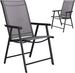 Springos Meble tarasowe stolik kawowy ze szkła hartowanego, krzesła metalowe 2 szt. czarno-szare UNIWERSALNY 19