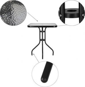 Springos Meble tarasowe: stolik kawowy z bezbarwnego szkła hartowanego, 2 krzesła metalowe do ogrodu czarno-szary UNIWERSALNY 4