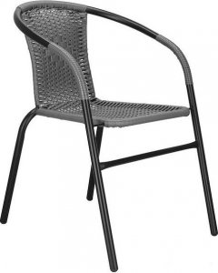 Springos Meble tarasowe: stolik kawowy z bezbarwnego szkła hartowanego, 4 krzesła metalowe do ogrodu czarno-szary UNIWERSALNY 19