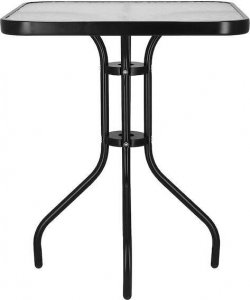 Springos Meble tarasowe: stolik kawowy z bezbarwnego szkła hartowanego, 4 krzesła metalowe do ogrodu czarno-szary UNIWERSALNY 2