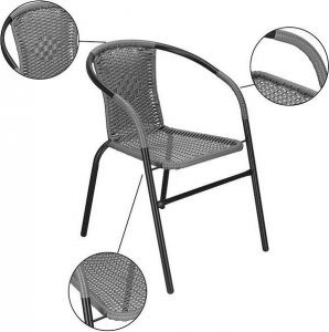 Springos Meble tarasowe: stolik kawowy z bezbarwnego szkła hartowanego, 4 krzesła metalowe do ogrodu czarno-szary UNIWERSALNY 8