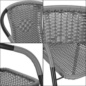 Springos Meble tarasowe: stolik kawowy z bezbarwnego szkła hartowanego, 4 krzesła metalowe do ogrodu czarno-szary UNIWERSALNY 9