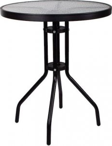 Springos Meble ogrodowe 2 krzesła i okragły stół ze szklanym blatem zestaw na taras czarno-szary UNIWERSALNY 17