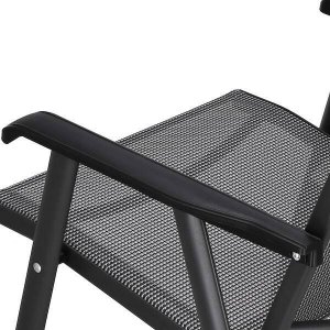 Springos Meble ogrodowe 2 krzesła i okragły stół ze szklanym blatem zestaw na taras czarno-szary UNIWERSALNY 9