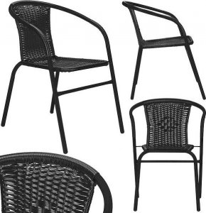 Springos Meble ogrodowe metalowe krzesła i okrągły stół ze szklanym blatem zestaw ogrodowy czarny UNIWERSALNY 15