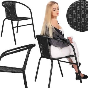 Springos Meble ogrodowe metalowe krzesła i okrągły stół ze szklanym blatem zestaw ogrodowy czarny UNIWERSALNY 16