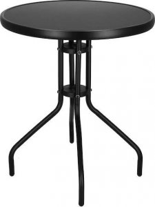 Springos Meble ogrodowe metalowe krzesła i okrągły stół ze szklanym blatem zestaw ogrodowy czarny UNIWERSALNY 6