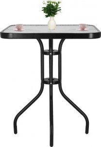 Springos Meble tarasowe stolik kawowy ze szkła hartowanego, krzesła metalowe 2 szt. czarno-szare UNIWERSALNY 14