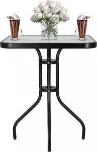 Springos Meble tarasowe stolik kawowy ze szkła hartowanego, krzesła metalowe 2 szt. czarno-szare UNIWERSALNY 6